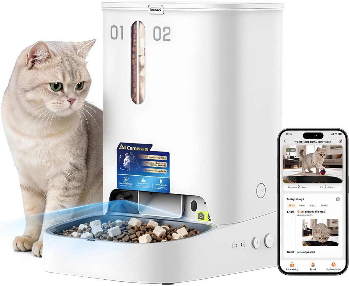 NIVA® Automatische Voerbak (Kat, Hond) - Automatische Voerbak met Camera - RVS Voerbak - Wit - 25cm x 29cm x 32cm