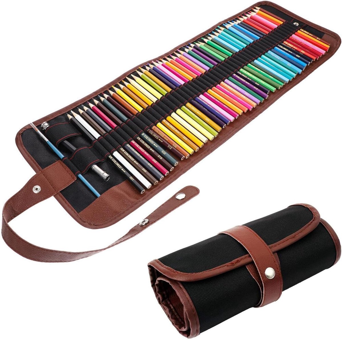 Federmappen-Etui 72 gaten - Rolltop tas voor stiften - Bruin lederen ontwerp - Ideaal voor kunstenaars - SnelShoppen
