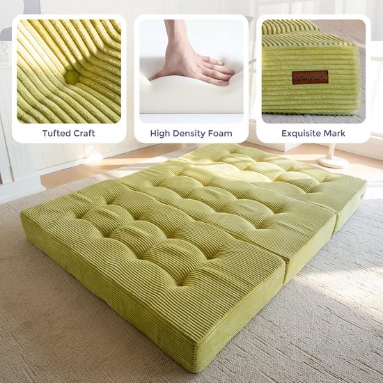 Opvouwbare Matras - Driepersoons Matras Futon - Gasten Ontvangen - 15cm Schuimvulling - 90x190 cm - Groen — afbeelding 3