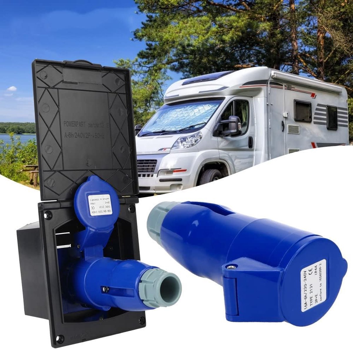Camper stopcontact 220 V, 16 A stopcontact met zuiver koperen klem voor camper, camper, caravan, IP44 waterdicht stopcontact met beschermdeksel, gebruik buitenshuis