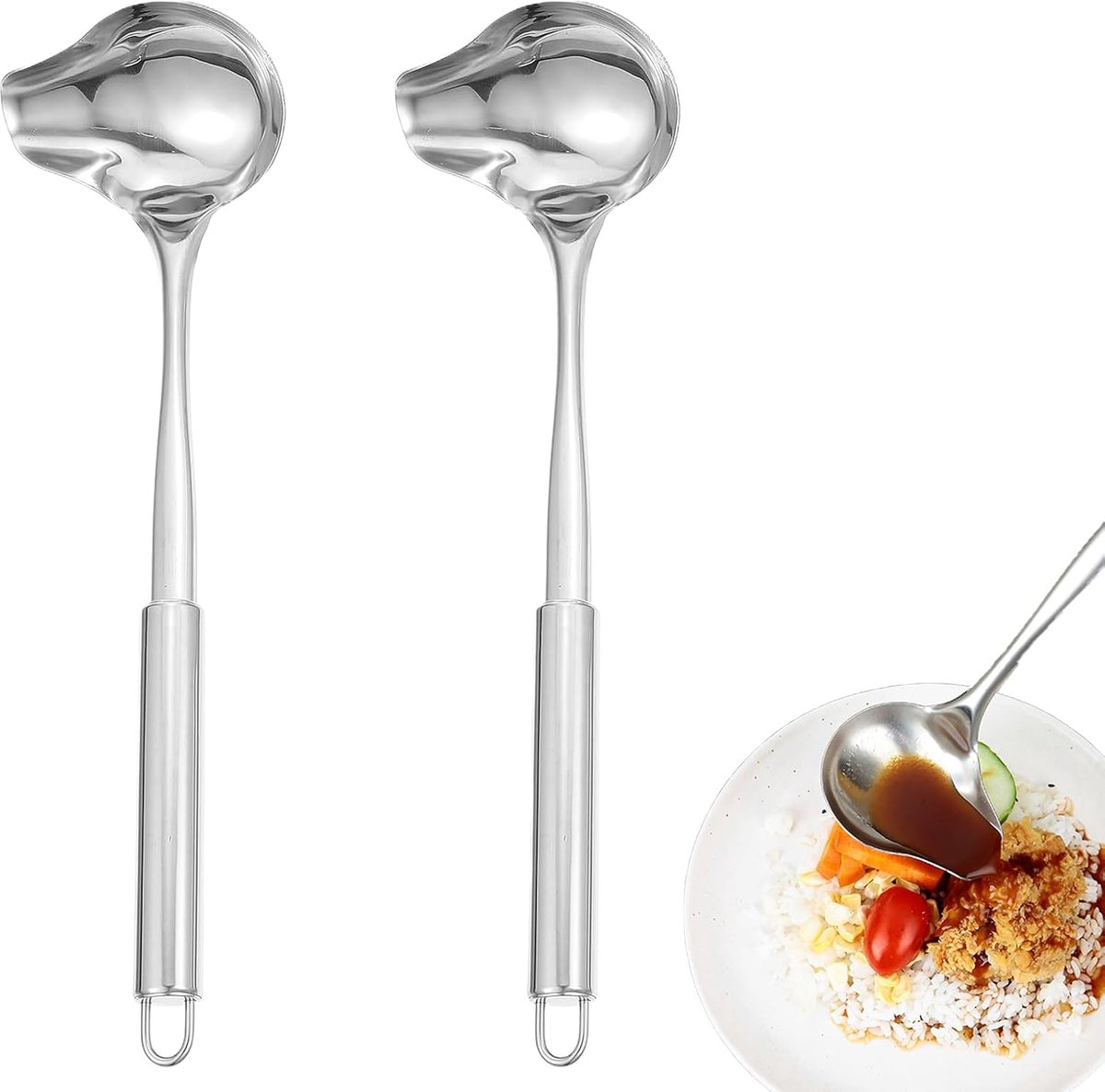 2 stuks sausplepels, soeplepel, klein, soeplepel, sauslepel, 30,2 cm, sauslepel met schenktuit, sauzen, gietlepel, roestvrij staal, voor soeplepel, braadsauzen, dressings, keuken, kookgerei