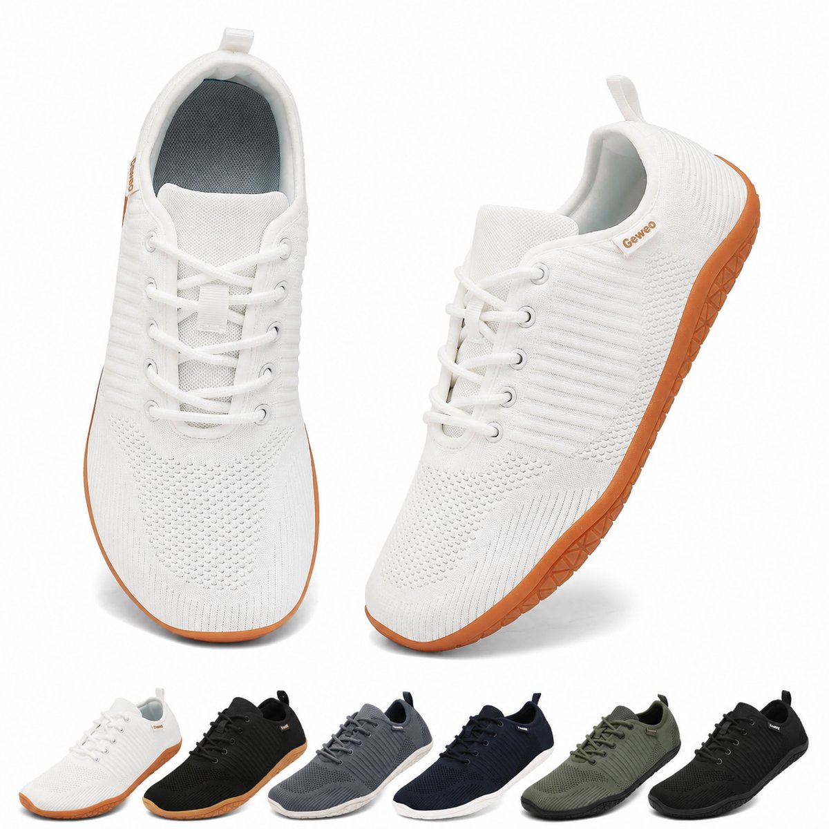 Barefoot Schoenen - Fitnessschoenen - Gymschoenen Sportschoenen - Ademend Knit Textiel - Platte Zool - Wit - Maat 46