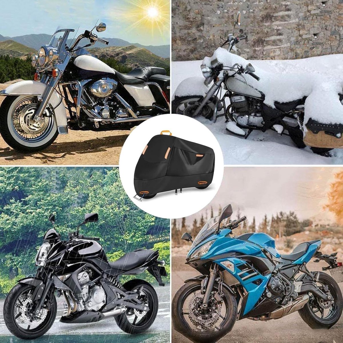 Waterdicht Motorhoes - 245 x 105 x 125 cm - 210D Oxford Afdekhoes - voor Motor & Scooter - Winddicht - met Elastische Zoom & Klikgesp - UV-Bestendig & Ademend - Inclusief Opbergtas - Zwart – foto 3