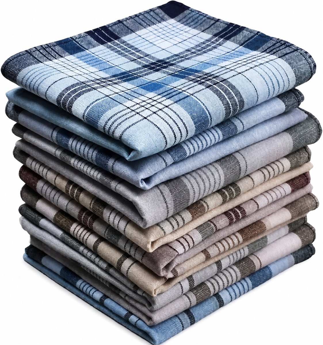 Kaiyaya - Heren Zakdoeken Set van 10 - 100% Katoen - Zacht & Absorberend - Ruitjespatroon - Machinewasbaar, herbruikbaar - 38x38 cm