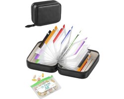 Medicijn Organizer - Pillendoos Etui - 14 Uitneembare Zakjes - 14*11*6 cm - met Kleurcode & Etiket voor 2 Weken - Waterdicht PU Leer met Ritssluiting - Compact Reisetui - voor Medicijnen & Supplementen - Thuis & Onderweg - Zwart