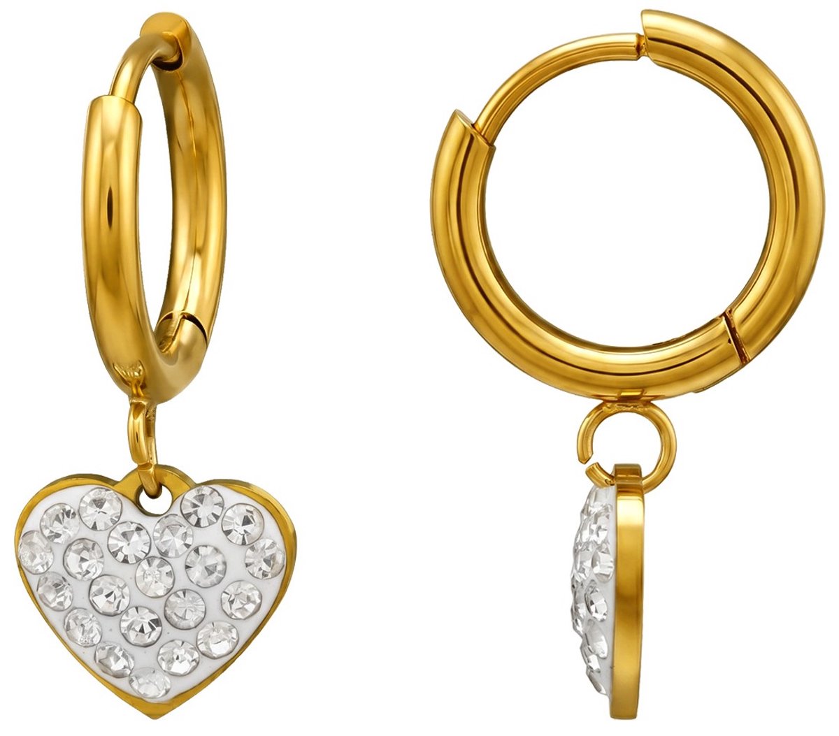 Joy Ibiza -hartjes oorbellen - hartje bedel oorringen - kristal - 12 mm met klap scharnier sluiting - chirurgisch staal - ear party boho - bohemian style - ip/pvd goldplated t41