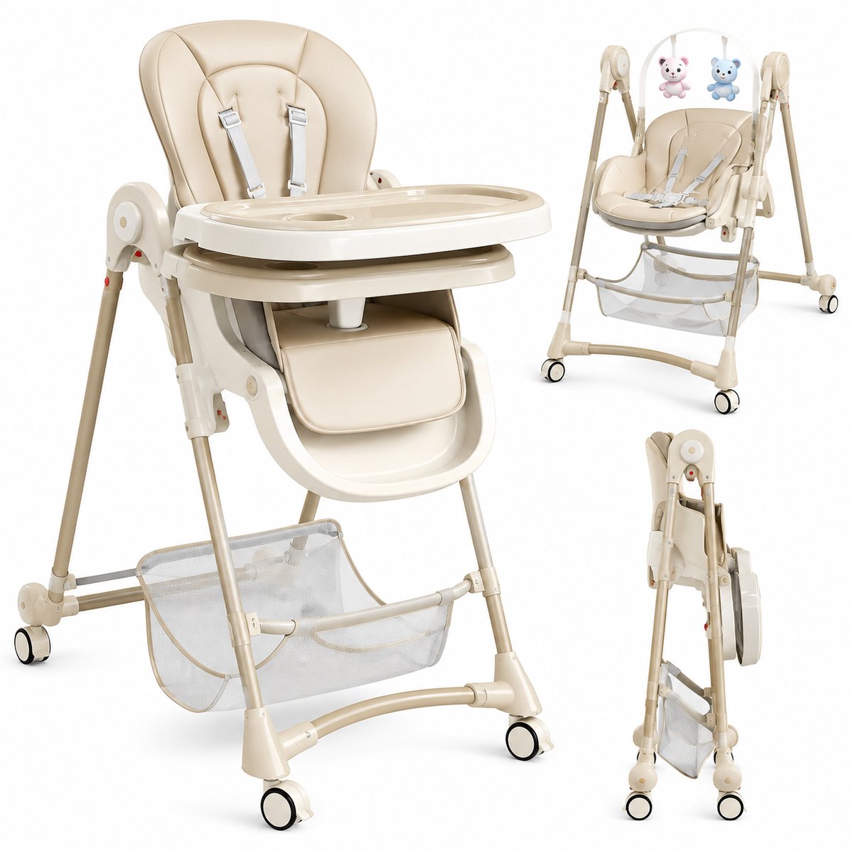 ITRONIQ 2-in-1 Kinderstoel en Schommelstoel - Eetstoel Baby Meegroei - Verstelbaar - Opvouwbaar - 5 Puntsgordel - Beige