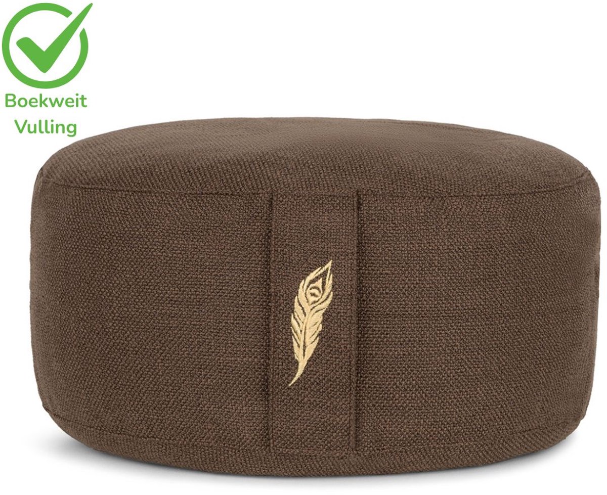 MindBaas - Meditatiekussen - Bruin - Incl. E-Mediteergids - Eco - Rond - Dubbel Gestikt - 15 x 33 cm (hoogte x diameter) - Yoga kussen - Yogakussen - Zit Poef - Zitkussen - Vloerkussen