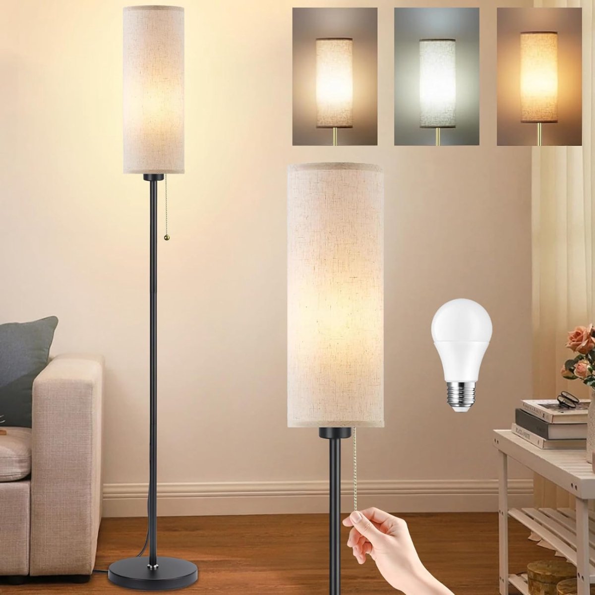 ZRNS® Stalamp LED - Vloerlamp Woonkamer - Hoeklamp - Sfeerlamp Slaapkamer - 3 Kleurtemperaturen