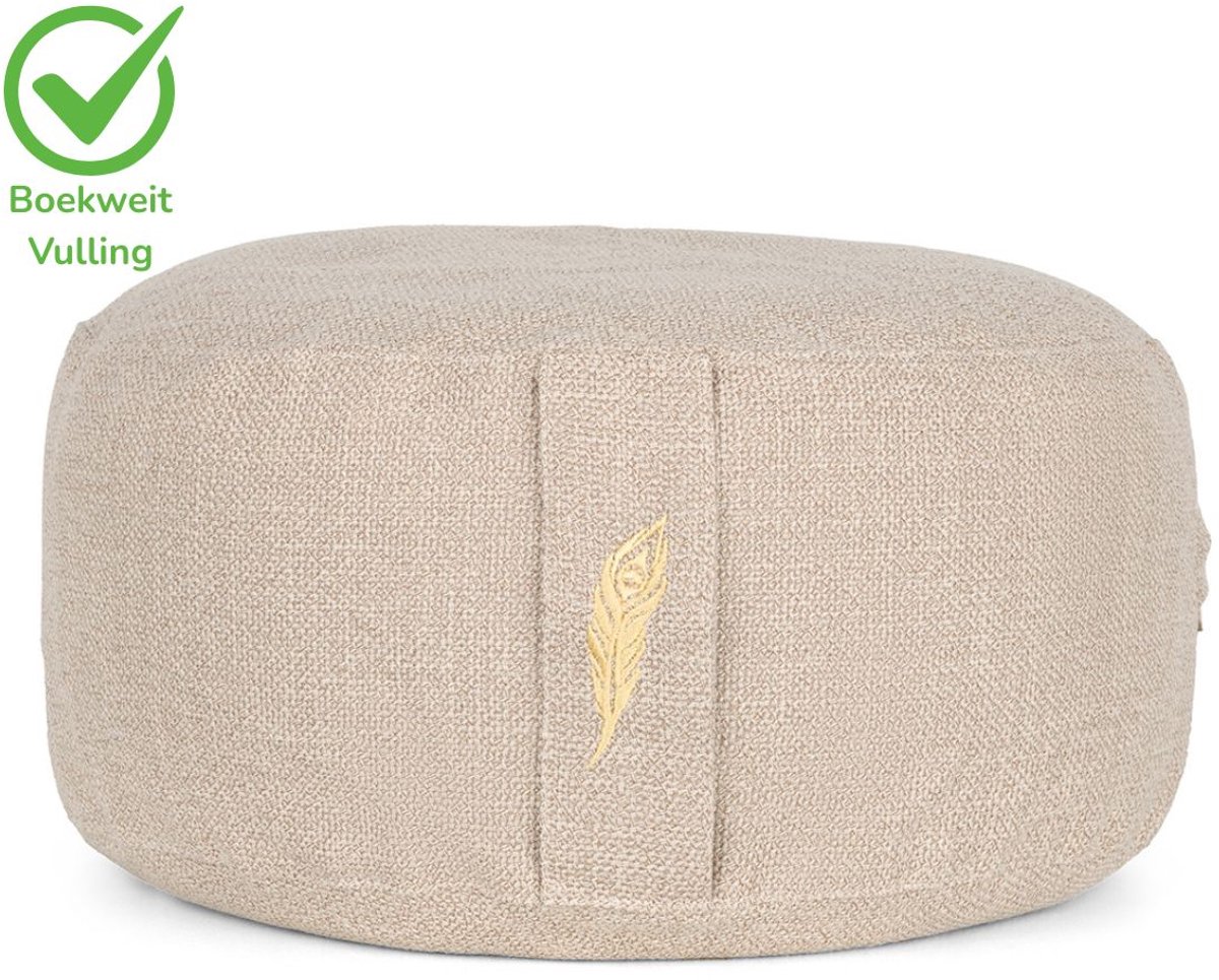 MindBaas - Meditatiekussen - Crème - Incl. E-Mediteergids - Eco - Rond - Dubbel Gestikt - 15 x 33 cm (hoogte x diameter) - Yoga kussen - Yogakussen - Zit Poef - Zitkussen - Vloerkussen