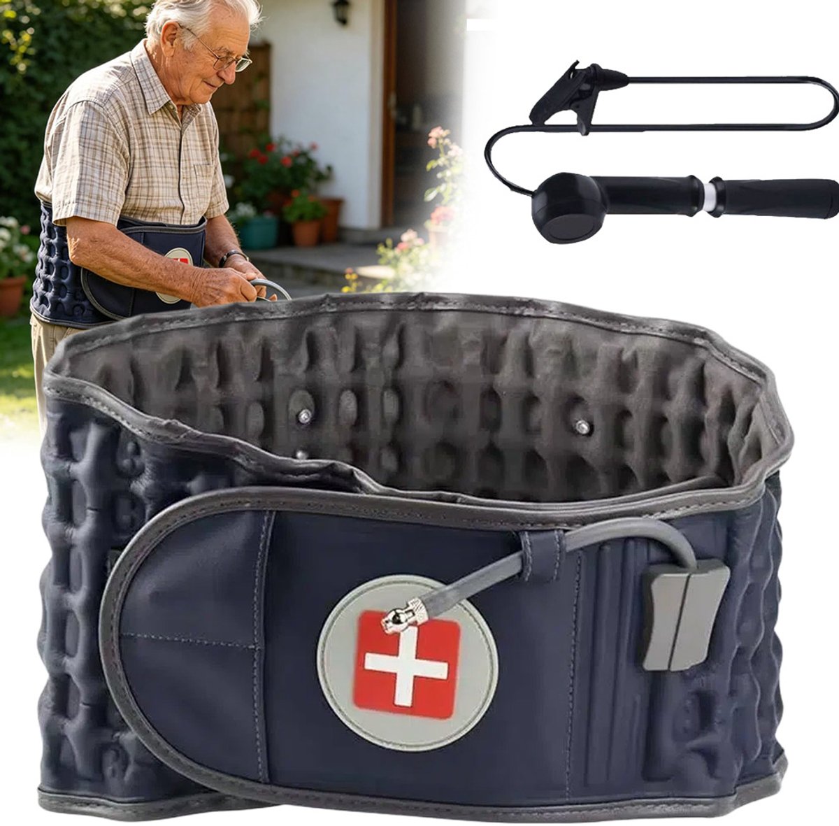 Opblaasbare Rugsteungordel - Rugbrace Onderrug - Houding Correcti - H-vormige Airbag - Verlicht Rugpijn - Donkerblauw