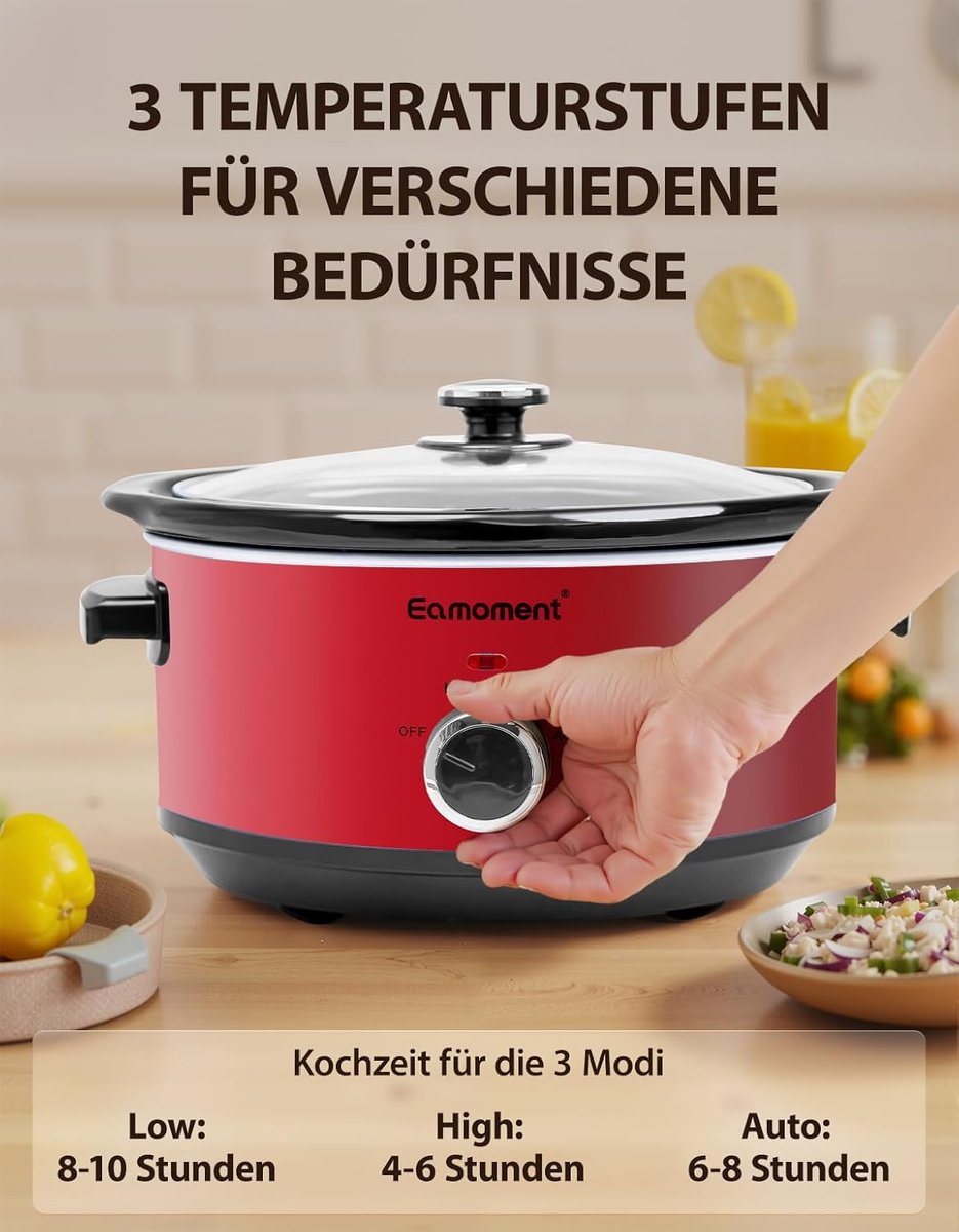 Slowcooker 3,5 Liter - Elektrische Slow Cooker - RVS Behuizing - Keramische Binnenpan - Instelbare Temperatuur - 3 Kookstanden - Glazen Deksel - Vaatwasserbestendige Pot - 200W – foto 3