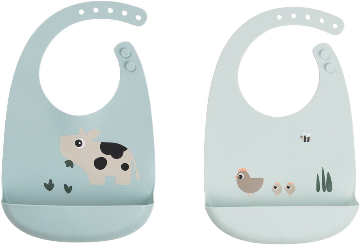 Done By Deer Tiny Farm Siliconen Slabbetje - 2 Stuks - Blue