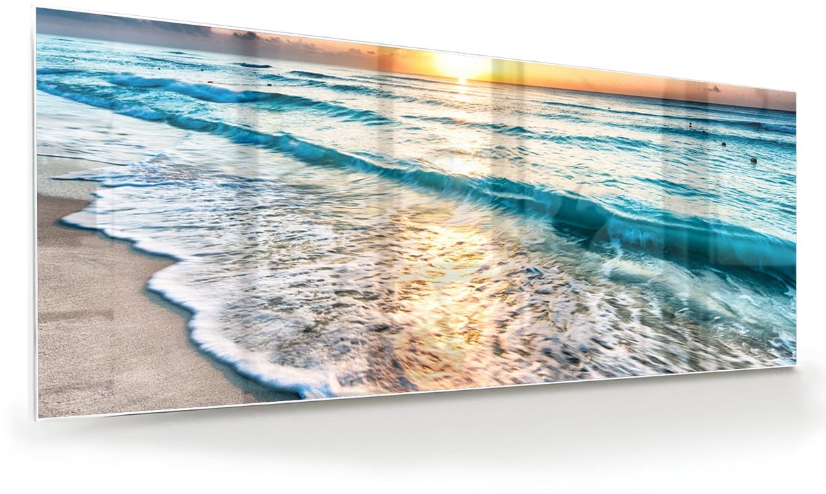 Mydesignglas Glazen Schilderij – Een Zonsondergang aan Zee – Wanddecoratie op Gehard Glas – 125x50cm
