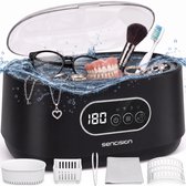 Sencision Ultrasoon Reiniger 660 ml met Ontgasfunctie - Sieraden Reiniger - Brillenreiniger - Kunstgebit Reiniger - 5 Timerstanden - RVS Tank - Zwart