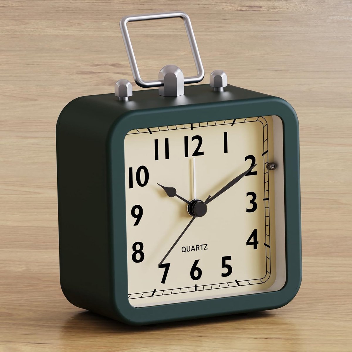 SnelShoppen - Oplaadbare Analoge Wecker Klok, Retro Vierkante Tafelklok met Licht, Stille Non-Tick Desk Klok voor Slaapkamer, Nachttafel of Plank (Don
