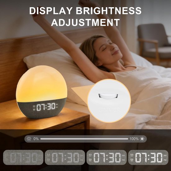 Wekker met Zonsopgang - Wake-up light Nachtlamp - Rustig Wakker Worden - 24 Natuurlijke Geluiden - 17x16 cm - Meerkleurig — afbeelding 2