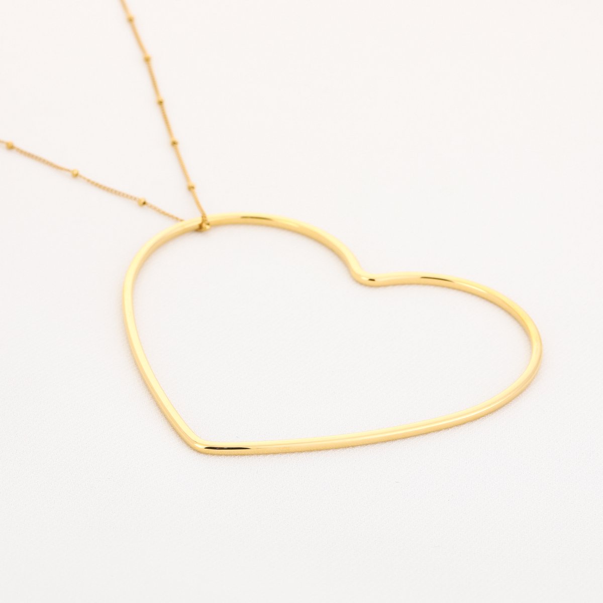 XL Open Heart Pendant Satellite Chain Long Necklace – XL Hart Ketting – RVS - Goud