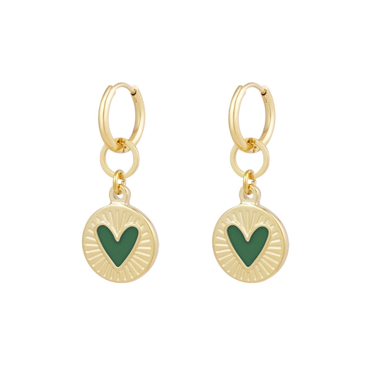 Oorbellen Glowing Heart Groen Goudkleurig - Roestvrij Staal - LotusPiercingsNL