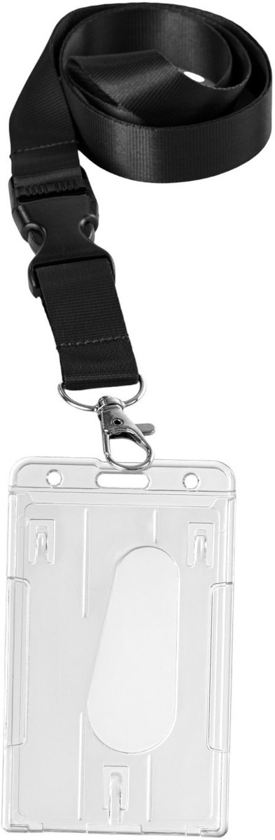 Ecorare - 10 stuks Pashouder met keycord - Transparant & met Kliksluiting - Stevig plastic - Zwart keycord met badgehouder