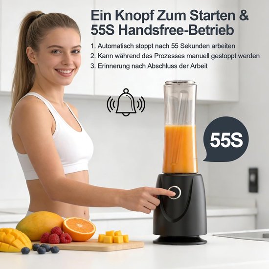 Mini Blender - Draagbare Mixer - Gezonde Dranken Maken - Met Timing-functie - 2x500ml Flessen - Zwart van MINI — afbeelding 3