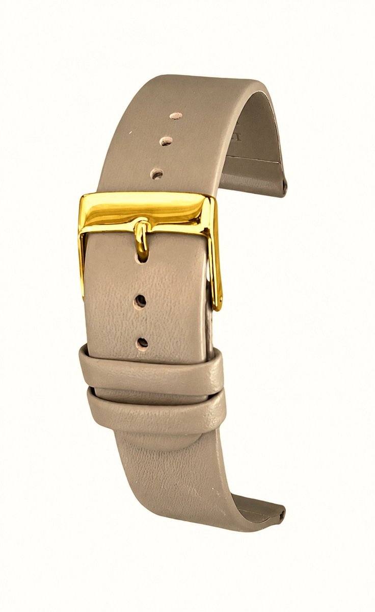 Horlogeband-horlogebandje-Taupe-20mm-Echt Leer-Recht-Glad-TAUPE-Soepel-Zacht-Leer-Goudkleurige Gesp-20 mm