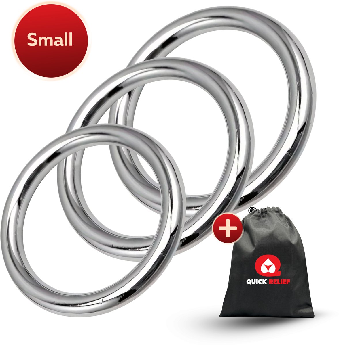 Quick Relief Steel Armor™ Cockring Set Small - Cockring Metaal - Set van 3 Metalen Cockringen - RVS Cockring - 3 Ronde Metalen Penisringen ∅ 32 mm, ∅ 35 mm en ∅ 38 mm