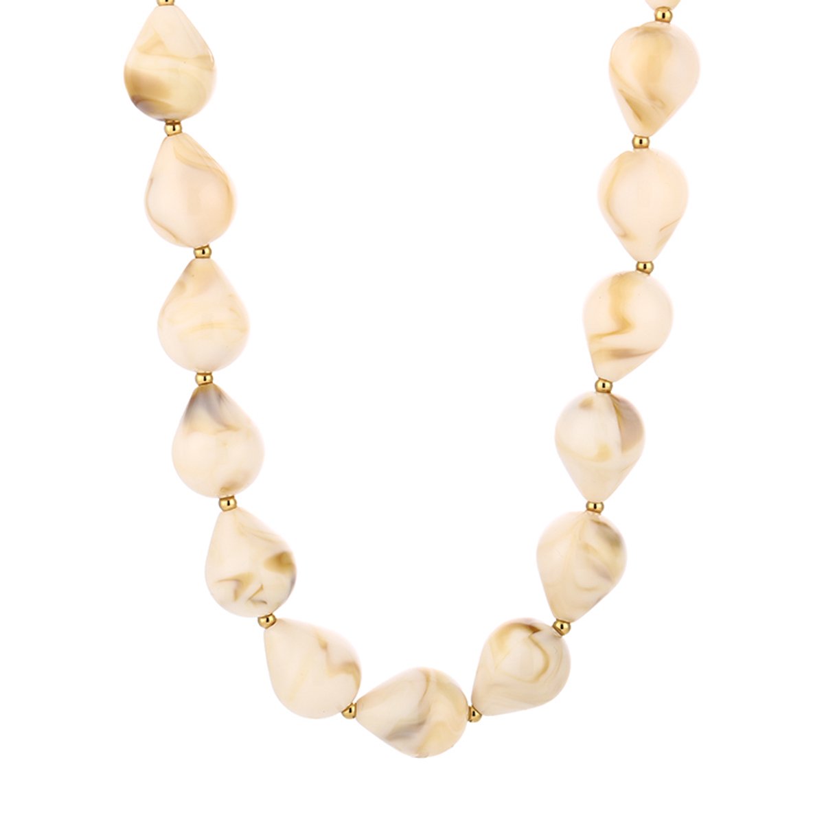 Gevormde Kralenketting met Tussenbolletjes – Kralen Ketting – RVS - Beige