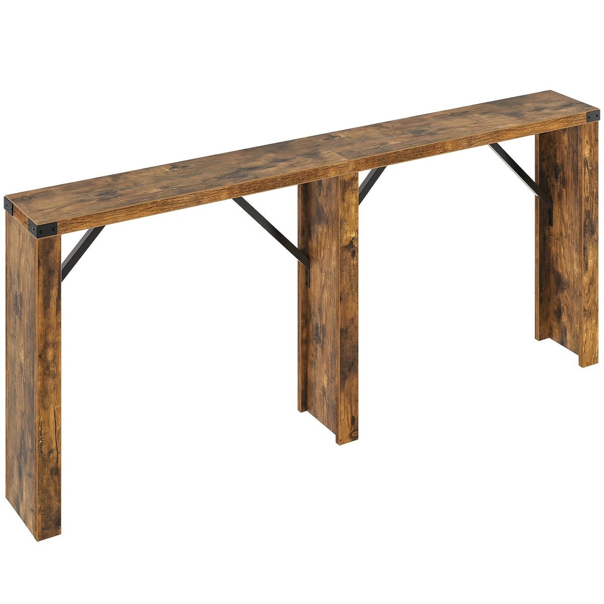Home & Beyond® Consoletafel - Smalle Sidetable - Haltafel en Banktafel - Ruimtebesparende Tafel met Houtlook Blad en Metalen Frame - Bruin Zwart - 160x21.8x75 cm