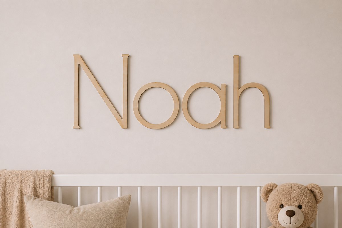 Houten Naam Muurdecoratie – Gepersonaliseerd – Modern Lettertype – 50 x 30 cm – Multiplex 5 mm – Babykamer & Kinderkamer