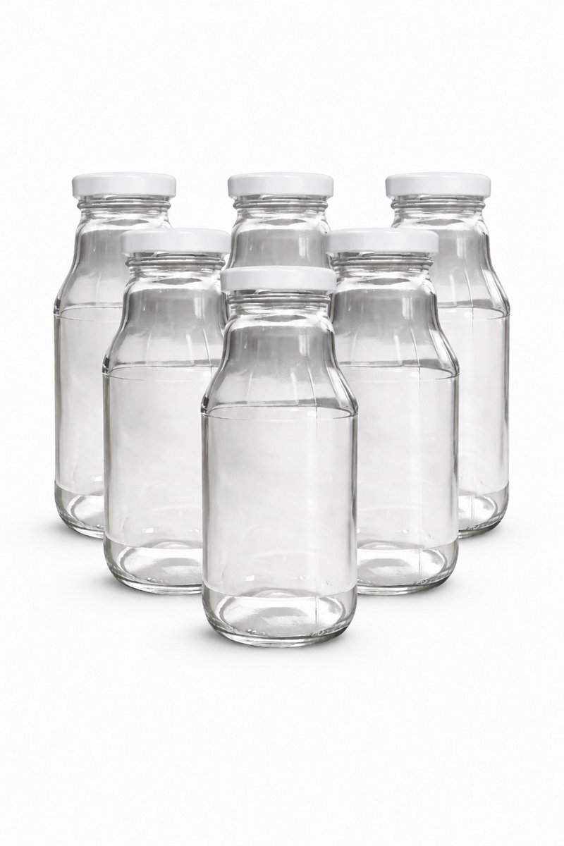Glazen Smoothie Flesjes 330 ml met Witte Twist-Off Deksel – 6 Stuks
