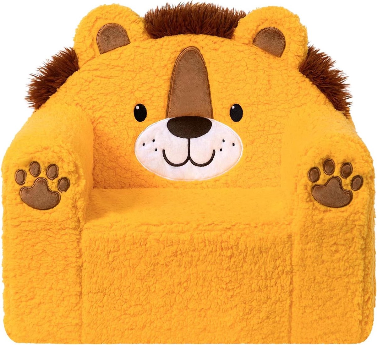 Kindersofa Leeuw - Kinderfauteuil Peuters - Lezen en Ontspannen - Ultrazacht Sherpa Materiaal - 40 x 55 x 43 cm