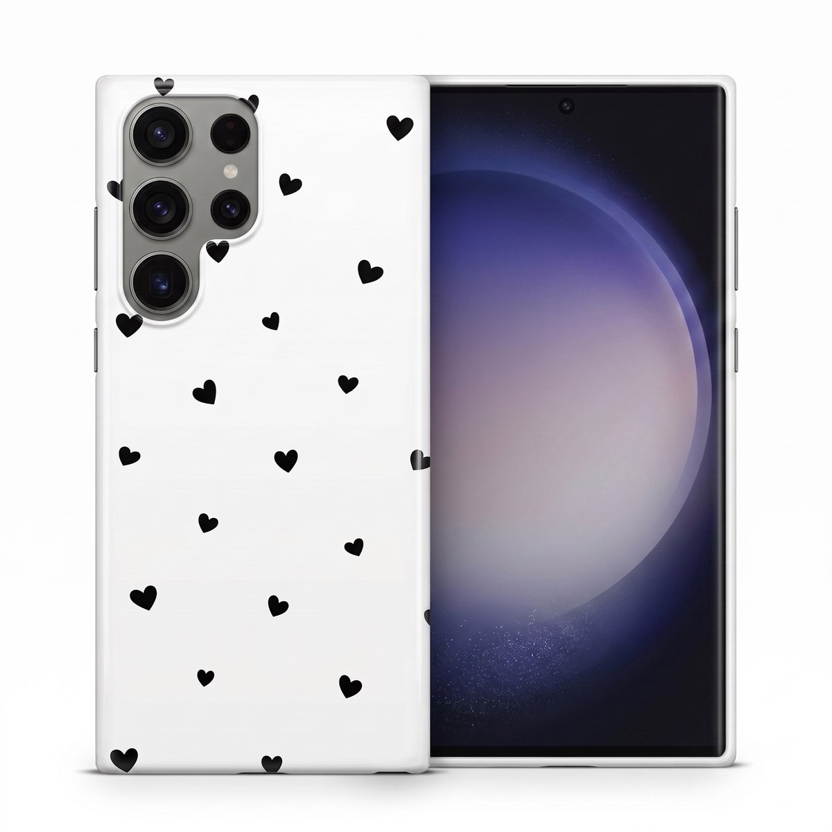 Hoesje geschikt voor Samsung Galaxy S23 Ultra – Mini Hartjes – Exclusief Design – Polycarbonaat – Wit en Zwart