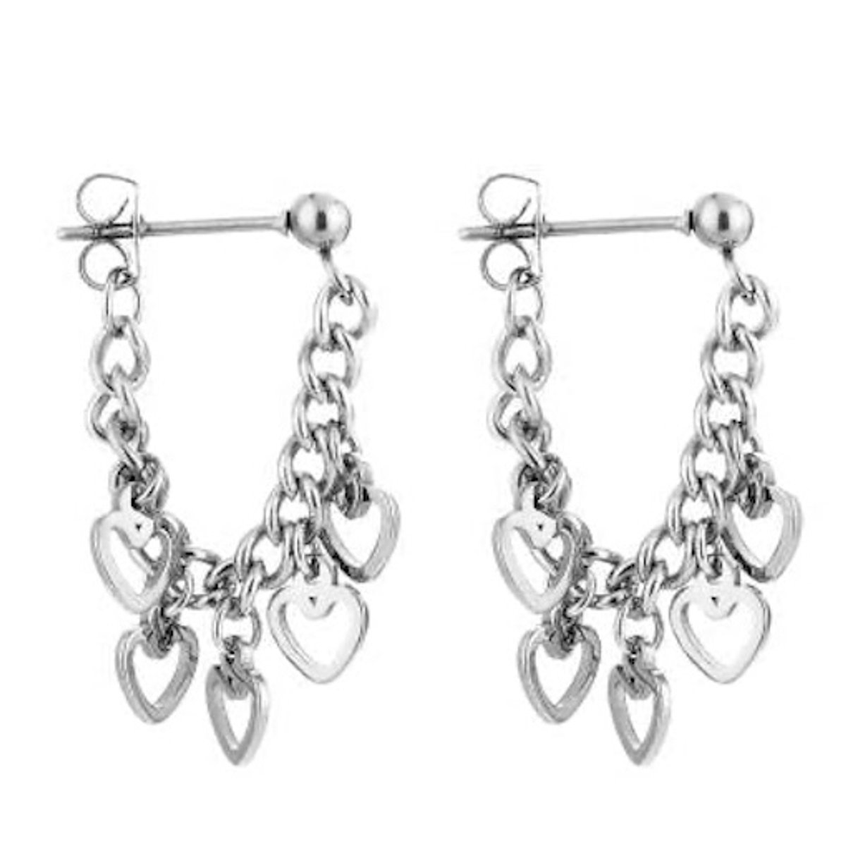 Michelle Bijou Oorbellen Chain Open Hartjes zilver