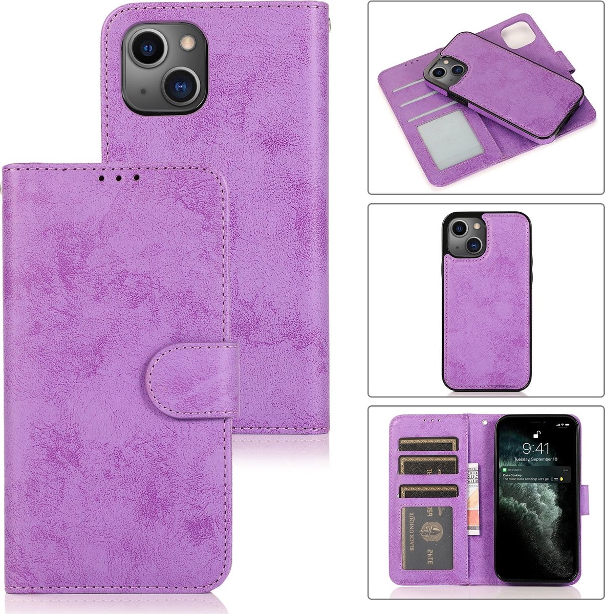 Mobigear Wallet2 Bookcase / 2in1 Case Hoesje - Geschikt voor Apple iPhone 13 Pro - Gsm case - Paars