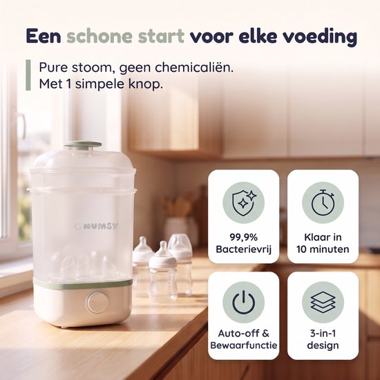 Numsy Steamy 3-in-1 Flessen Sterilisator & Droger - Voor schone flesjes, spenen en accessoires van Numsy — afbeelding 2