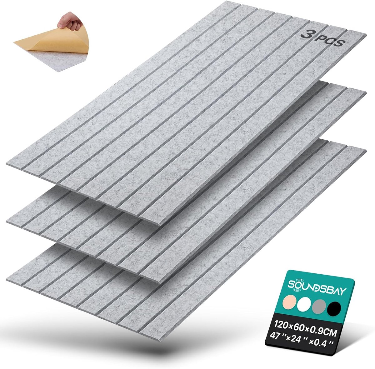 Soundsbay Akoestische panelen, zelfklevend, 2,16 m², 3 stuks, 120 x 60 x 0,9 cm, akoestische panelen, wandpanelen voor - ShopVlot