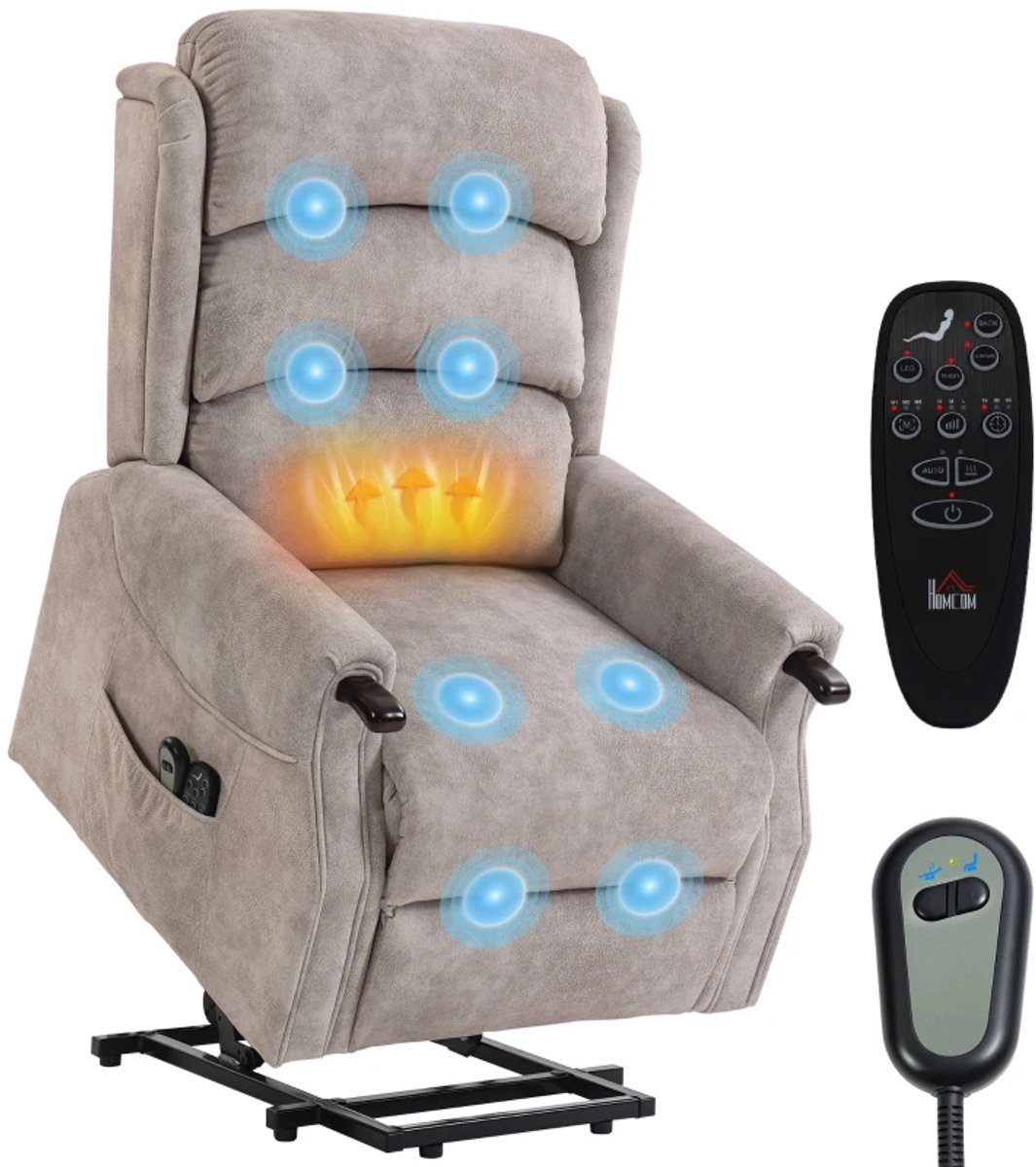 Sta op stoel elektrisch - Relaxfauteuil - Zetel - Stof - 1 persoons - Met armleuning - Zeer comfortabel - Elektrisch - Lichtgrijs
