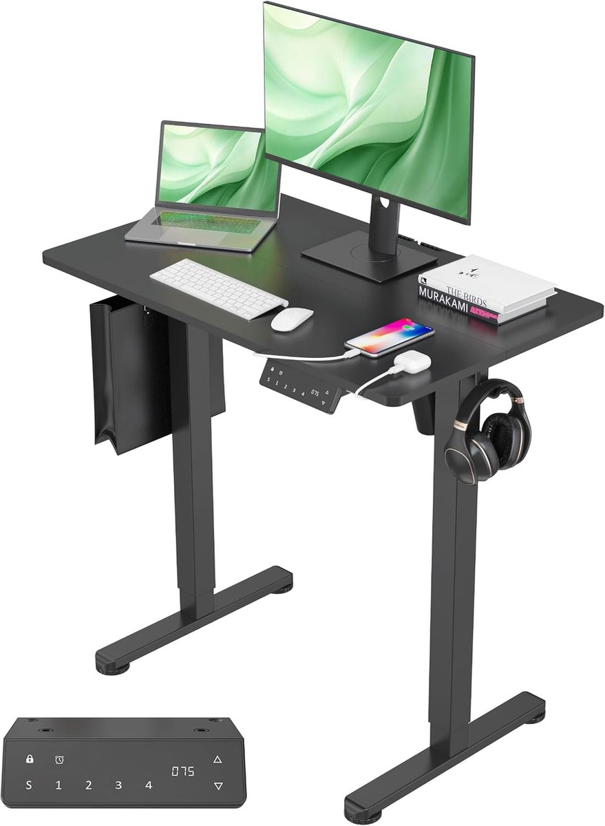 SnelShoppen - In Hoogte Verstelbaar Bureau 80 x 48 cm | Elektrisch Bureau met USB-A/C, Ergonomische Werkplek voor Thuis en Kantoor, Stalen Frame, Stab