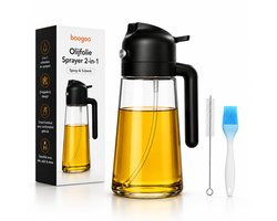 BooGoo® 2-in-1 Olijfolie Sprayer 470 ml – Spray & Schenk – Oliefles – Olie Spray – Olieverstuiver – Airfryer – BBQ – Inclusief Trechter, Bakkwast & E-book