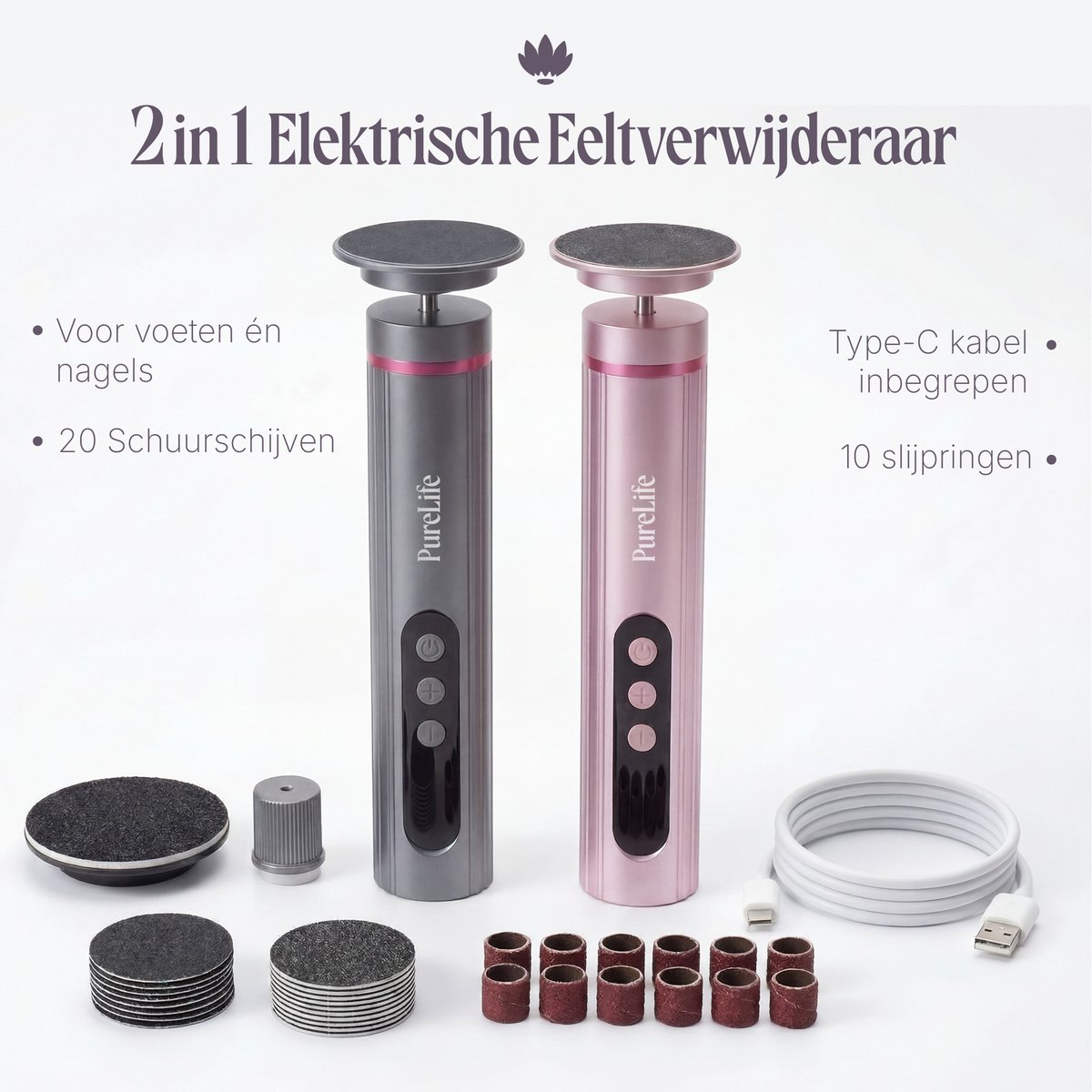 Purelife 2 in 1 Elektrische Eeltverwijderaar - Elektrische Voetvijl - Pedicure Set - Nagelvijl Electrisch - Roze
