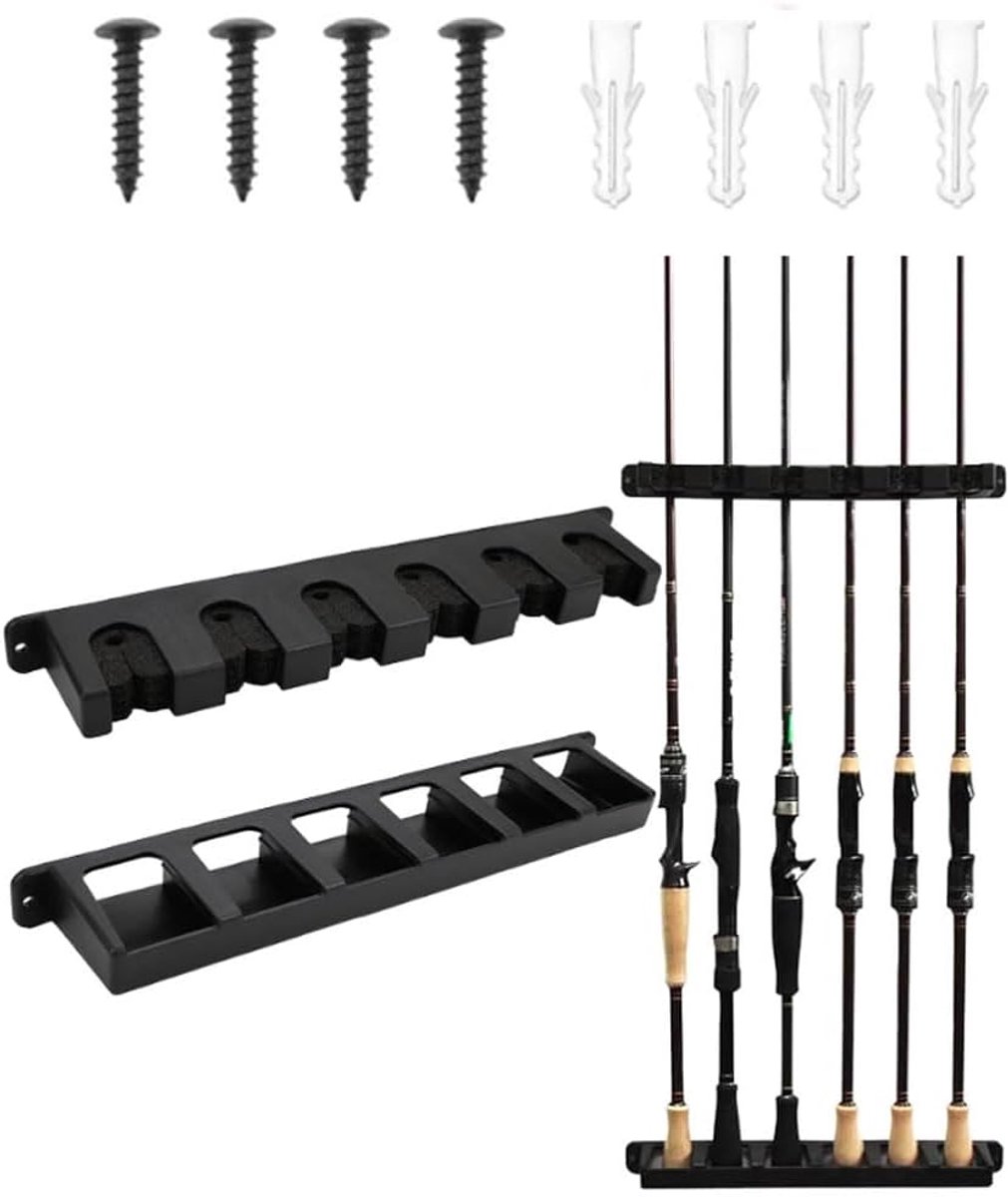 SnelShoppen - Rodhouder 6 Posities, Wand Rodhouder voor Visspullen, Praktische Wandhouder van Hoogwaardige ABS Materiaal, Inclusief 8 Schroeven en 8 V
