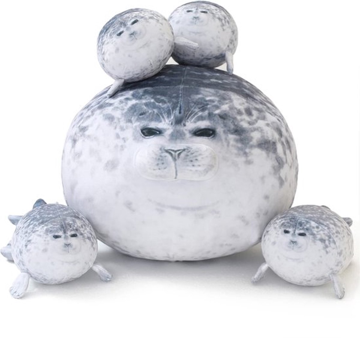 Casalora Pluche Knuffel - Chubby Zeehond Knuffel Set – 50cm - Mama Zeehond met 4 Baby Zeehondjes in Buik – Interactieve Zachte Pluche Knuffel voor Kinderen en Volwassenen