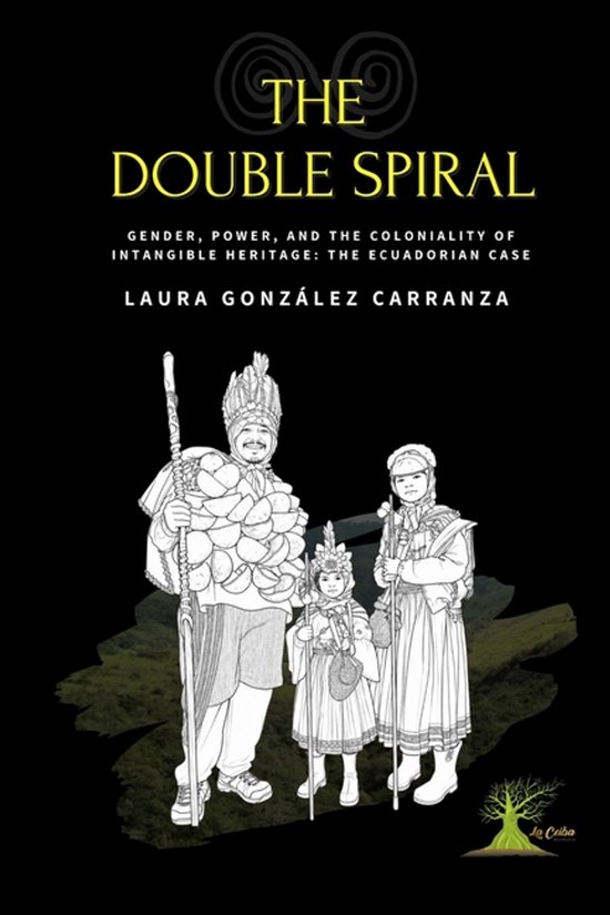 Livre "The Double Spiral" avec un croquis de trois personnes en tenue traditionnelle.