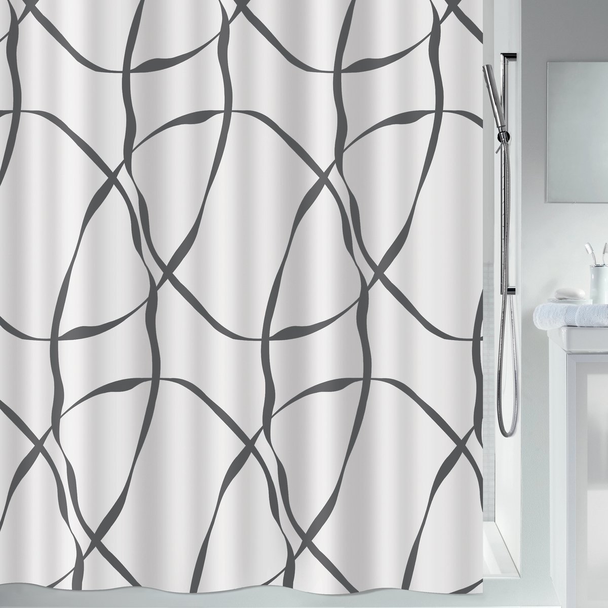 Spirella Douchegordijn Polyester – Anti-Schimmel Douchegordijn met Ribbon Patroon – Elegant en Hygiënisch