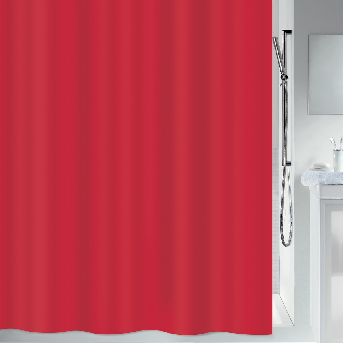 Spirella Textiel Douchegordijn Rood - Atlas Collectie - 100% Polyester Douchegordijn 180x200 cm - Wasbaar op 40°C