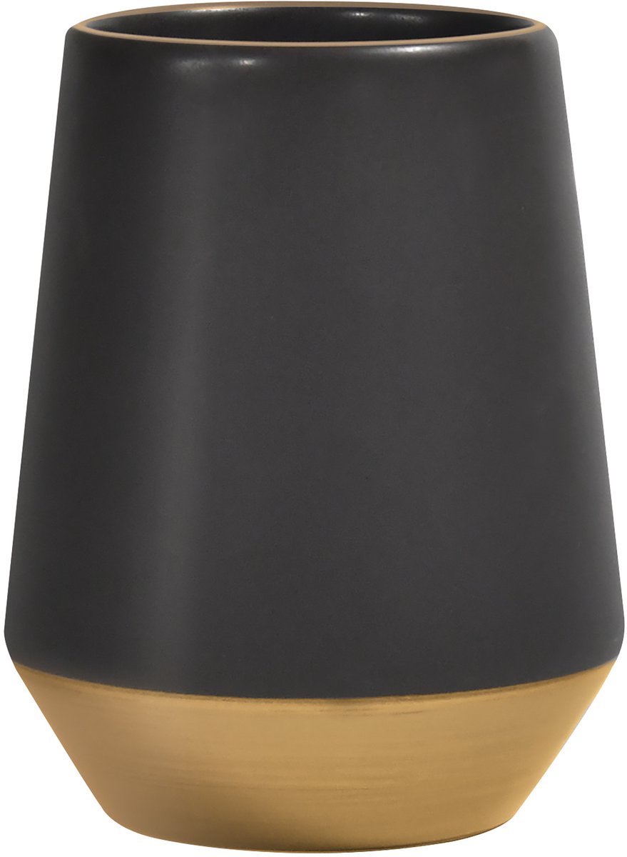 Spirella Tandenborstelhouder Keramiek – Joshua Black and Gold Borstelhouder Mat Goud – 9x9x11,5 cm