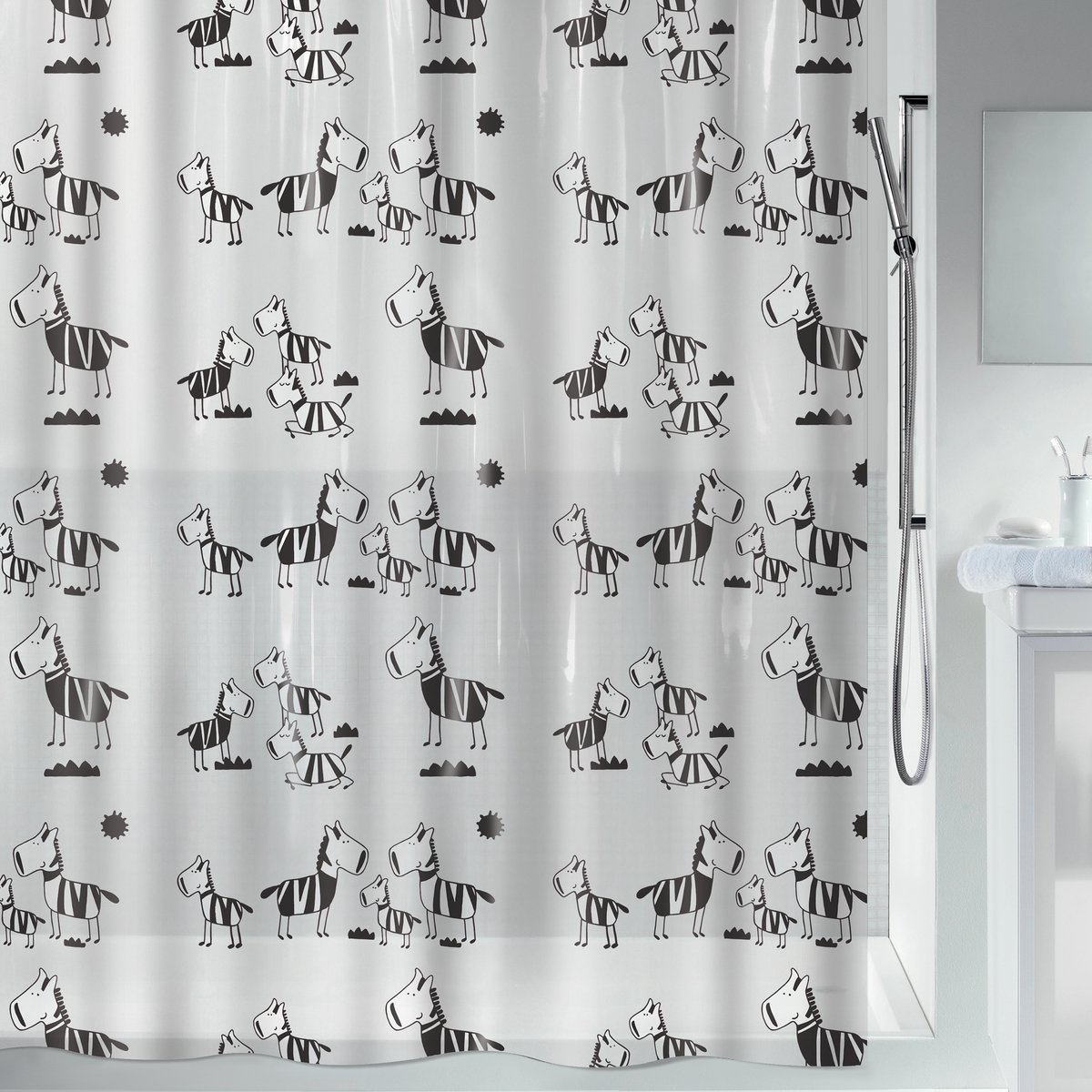Spirella Douchegordijn - Anti-Schimmel Douchegordijn van Polyester Textiel met Antibacteriële Coating - Waterdicht Douchegordijn voor de Badkamer