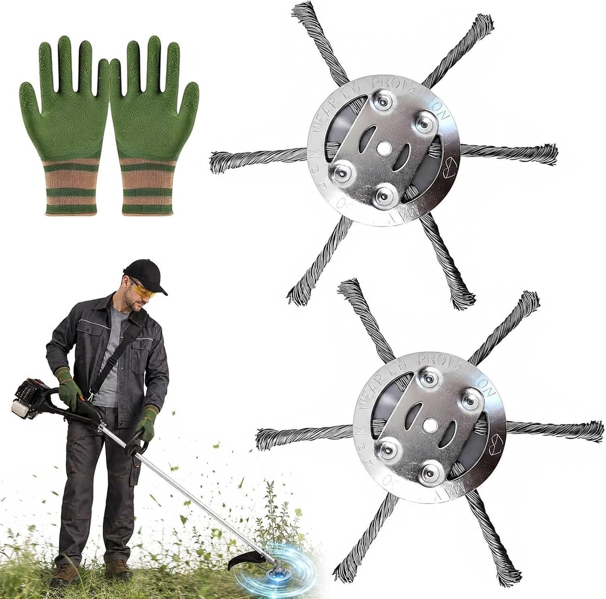 Grastrimmer Accessoires Set - Staal - Voor Elektrische Grastrimmer - Inclusief Handschoenen en 2 Snijkoppen