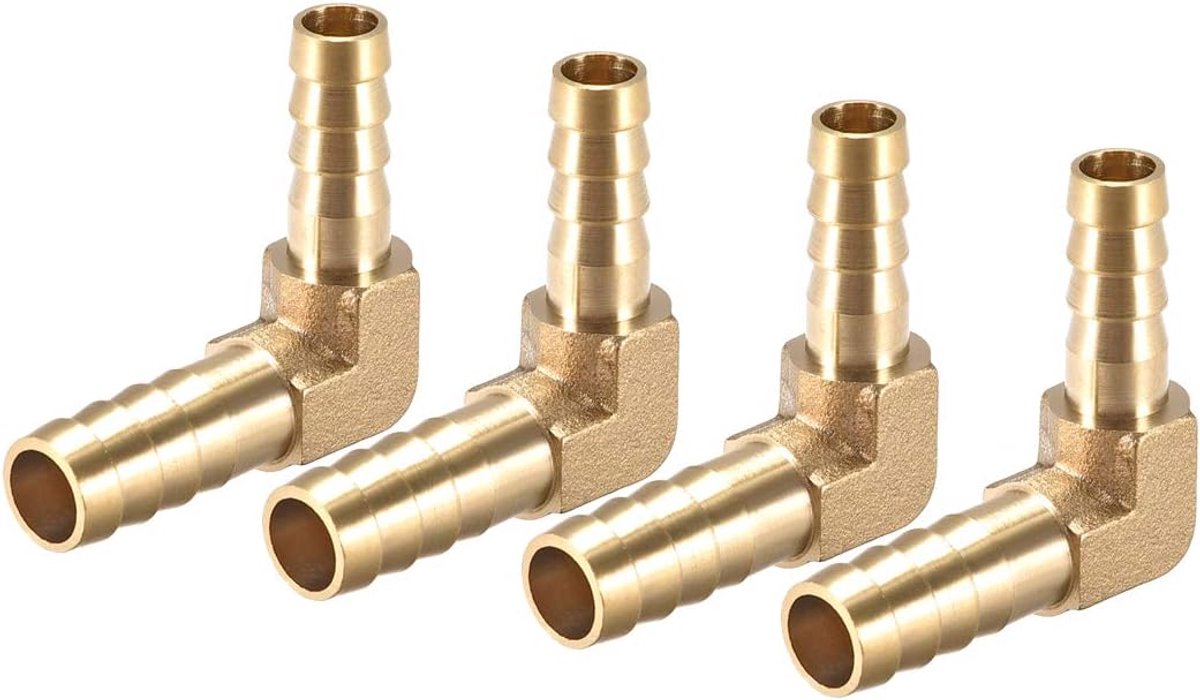 sourcing map 4 stuks slangadapter 90 graden 10 mm tot 8 mm weerhaak slangaansluiting messing voor hoekbuisverbindingen